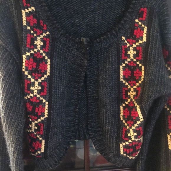 Beautiful INC by Macys gray red and light yellow sweater cardigan - Picture 2 of 7